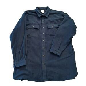 LL Bean Shirt Mens 2XLT Navy Blue Solid Flannel Cotton Button Up Shacket